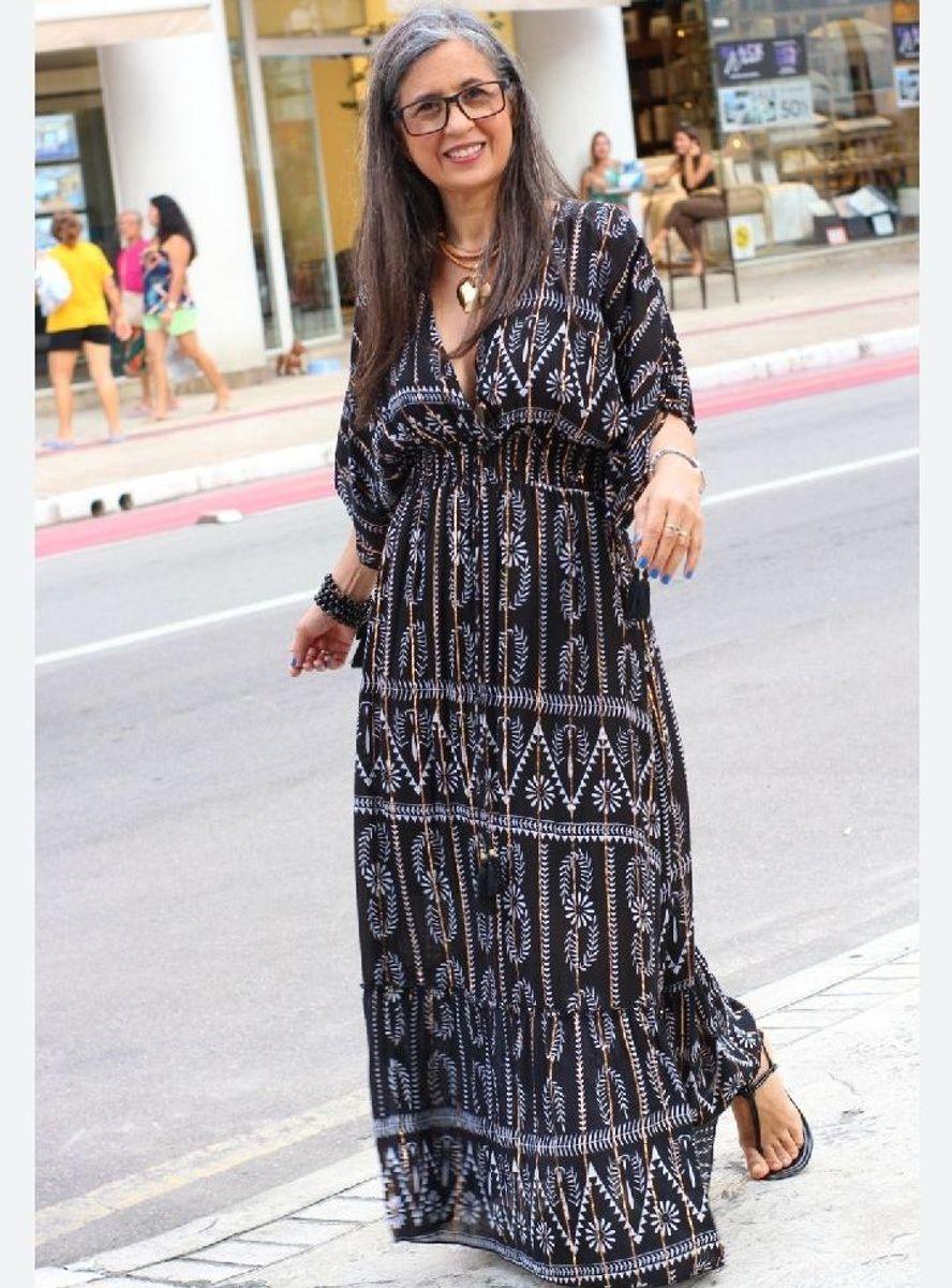 Vestido Boho Longo Aurora Celeste Crepe Linha Luxo.
