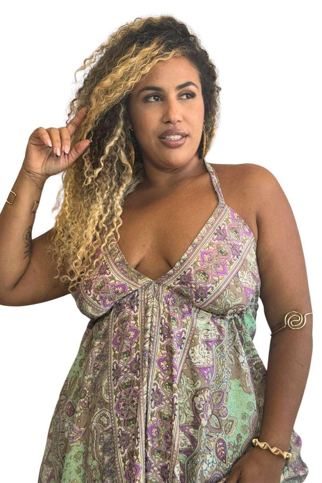 Vestido Longo Vibe Étnica Boho Vintage Coleção Premium 5628
