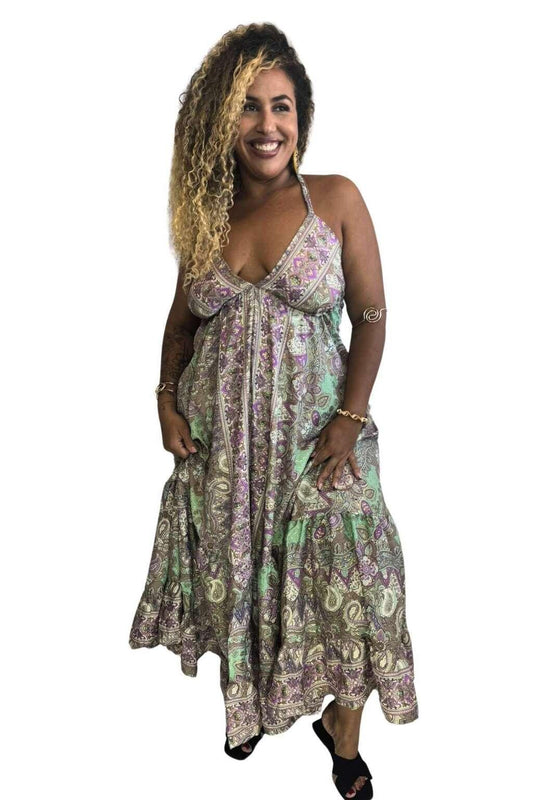 Vestido Longo Vibe Étnica Boho Vintage Coleção Premium 5628