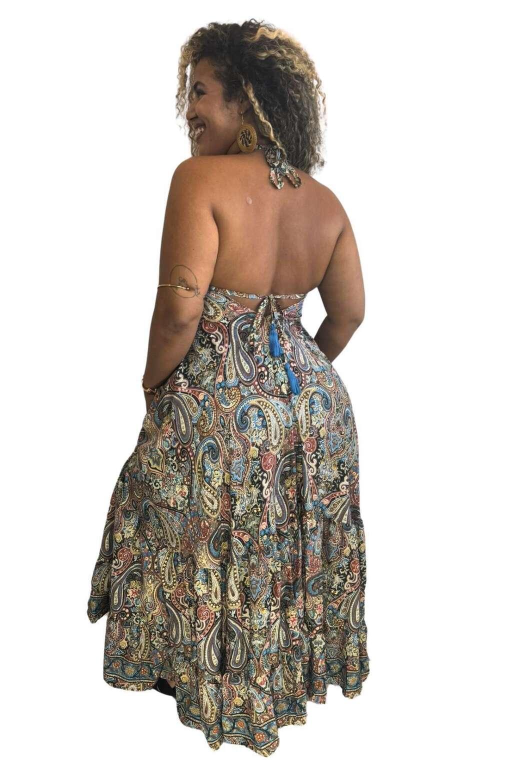 Vestido Longo Vibe Étnica Boho Vintage Coleção Premium 4203