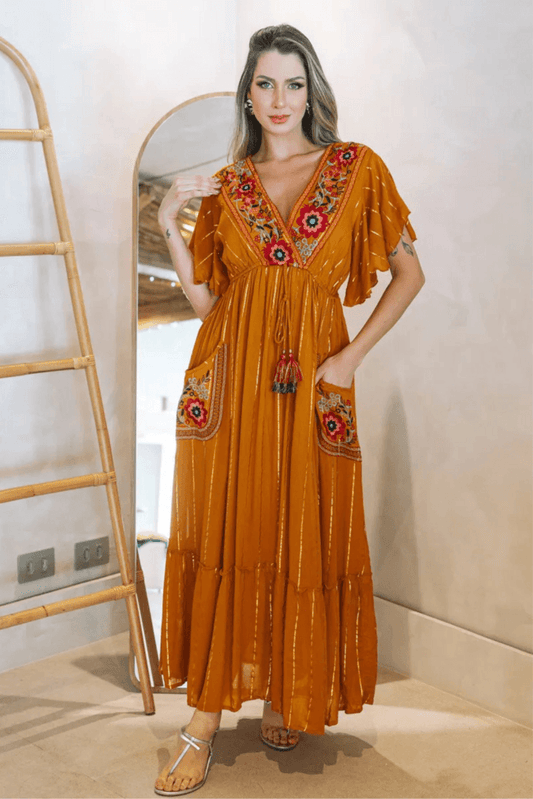 Vestido Longo Alvorecer Indiano Bordado Coleção Luxo Boho