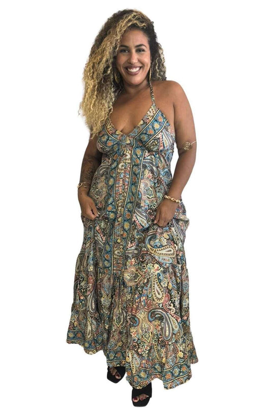 Vestido Longo Vibe Étnica Boho Vintage Coleção Premium 4203