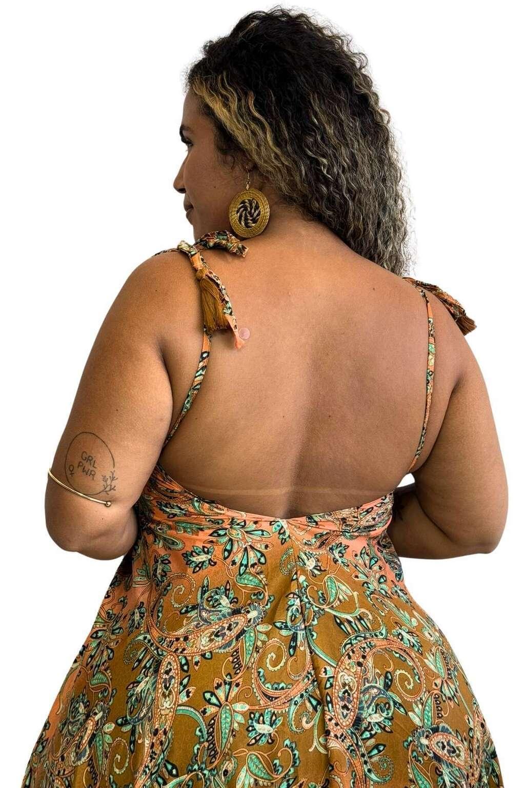 Vestido Longo Vibe Étnica Boho Vintage Coleção Premium 4496