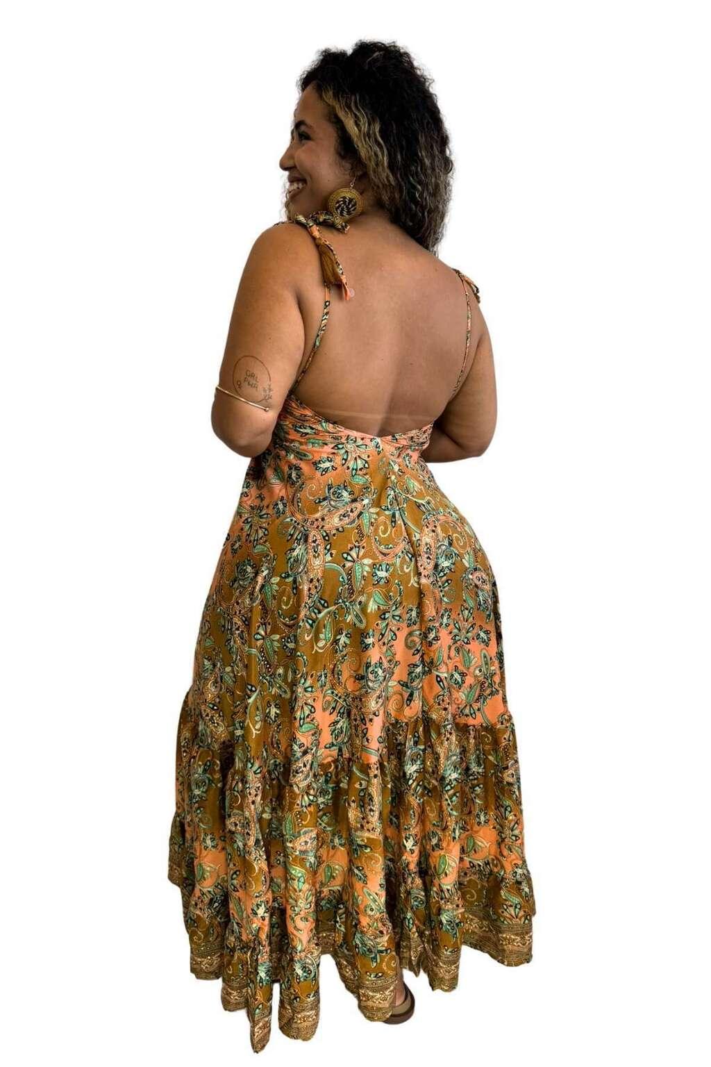 Vestido Longo Vibe Étnica Boho Vintage Coleção Premium 4496