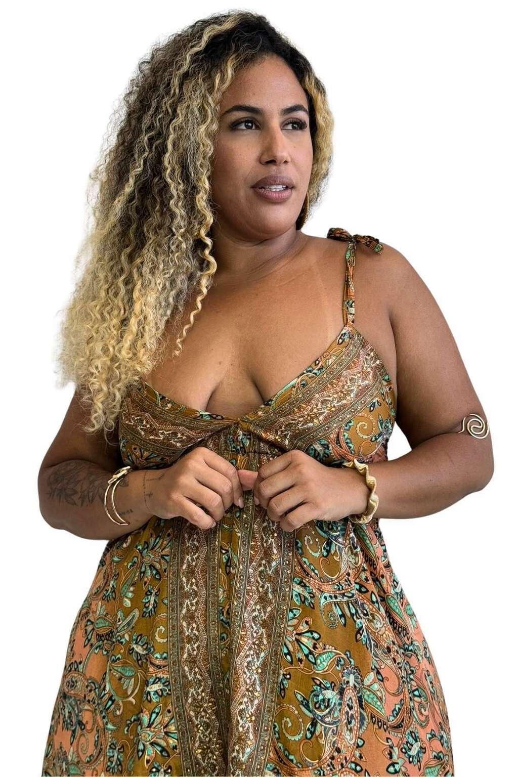 Vestido Longo Vibe Étnica Boho Vintage Coleção Premium 4496