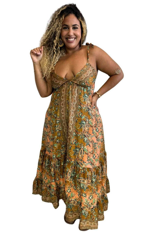 Vestido Longo Vibe Étnica Boho Vintage Coleção Premium 4496