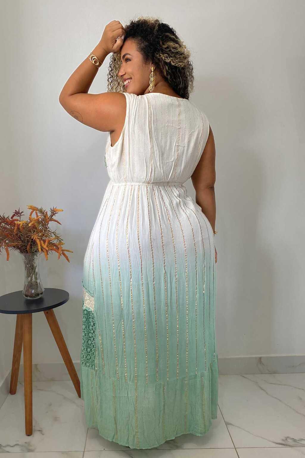 Vestido Longo Luz do Mediterrâneo Bordado Coleção Luxo 9278