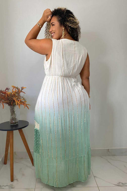 Vestido Longo Luz do Mediterrâneo Bordado Coleção Luxo 9278.
