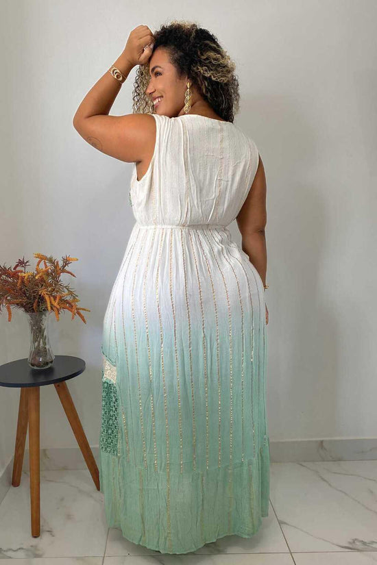 Vestido Longo Luz do Mediterrâneo Bordado Coleção Luxo 9278