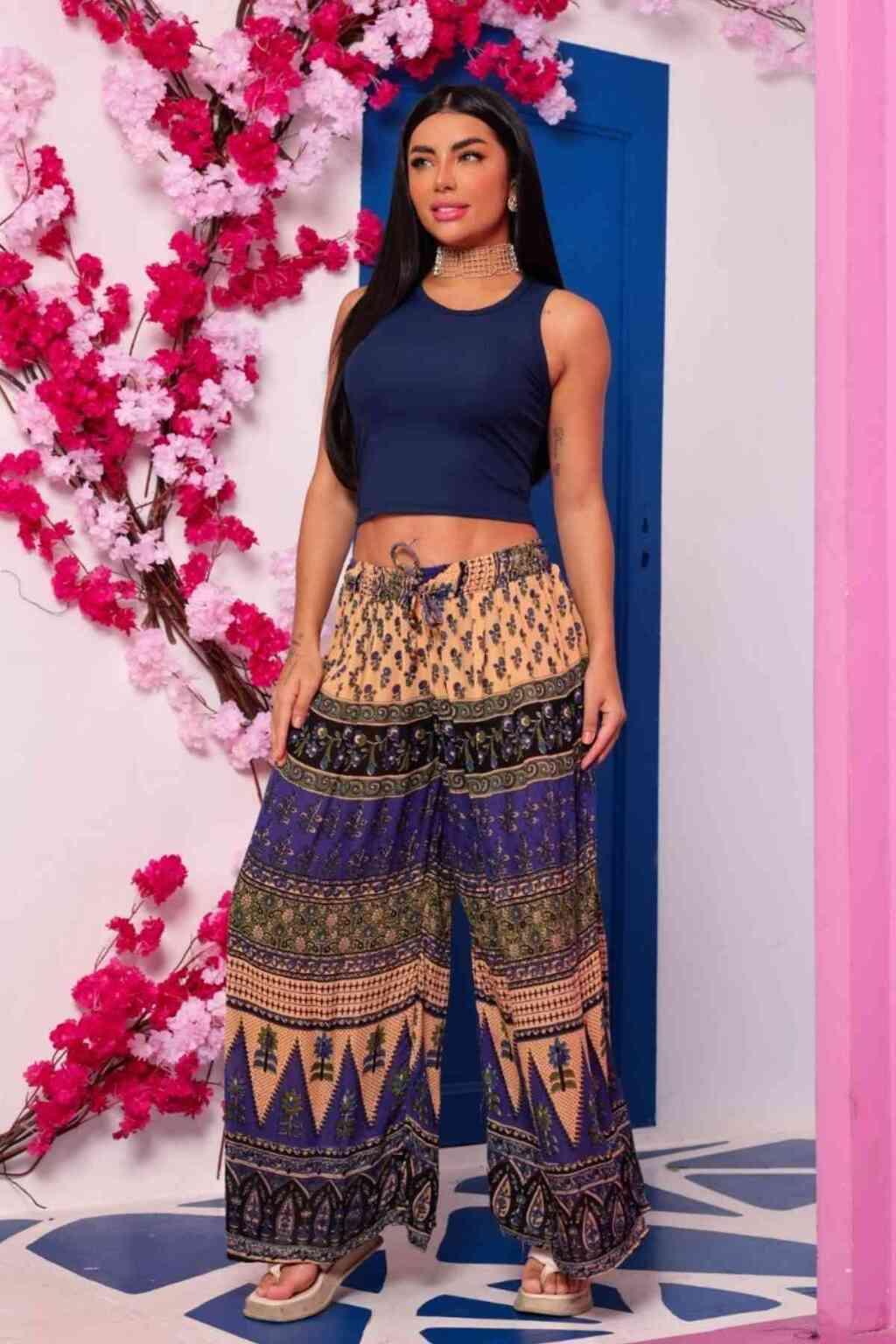 Calça Indiana Panta Ajustável Estampa Maia Viscose 4262