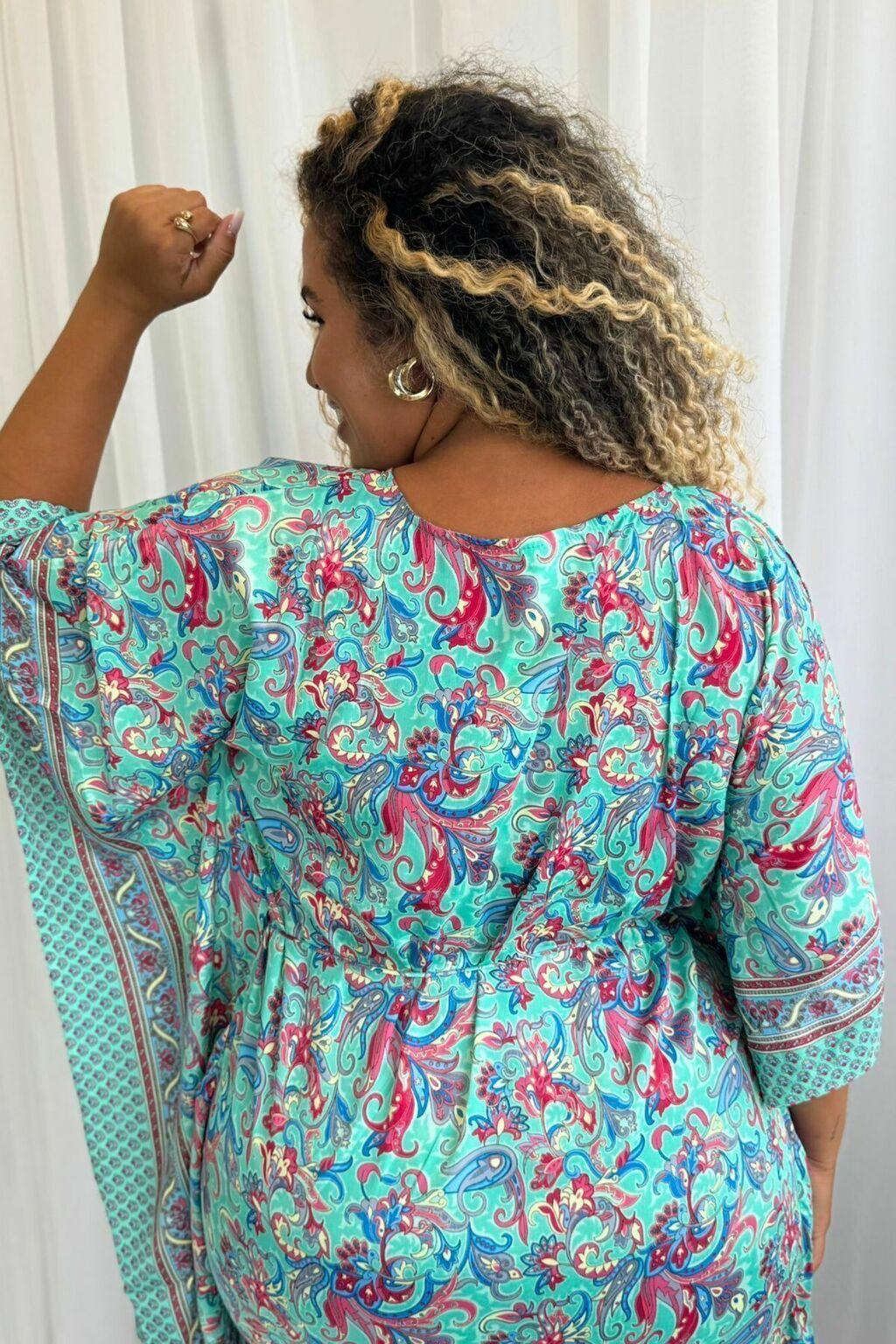 Kaftan Longa Seda Indiana Sonho Boho Coleção Premium 8855