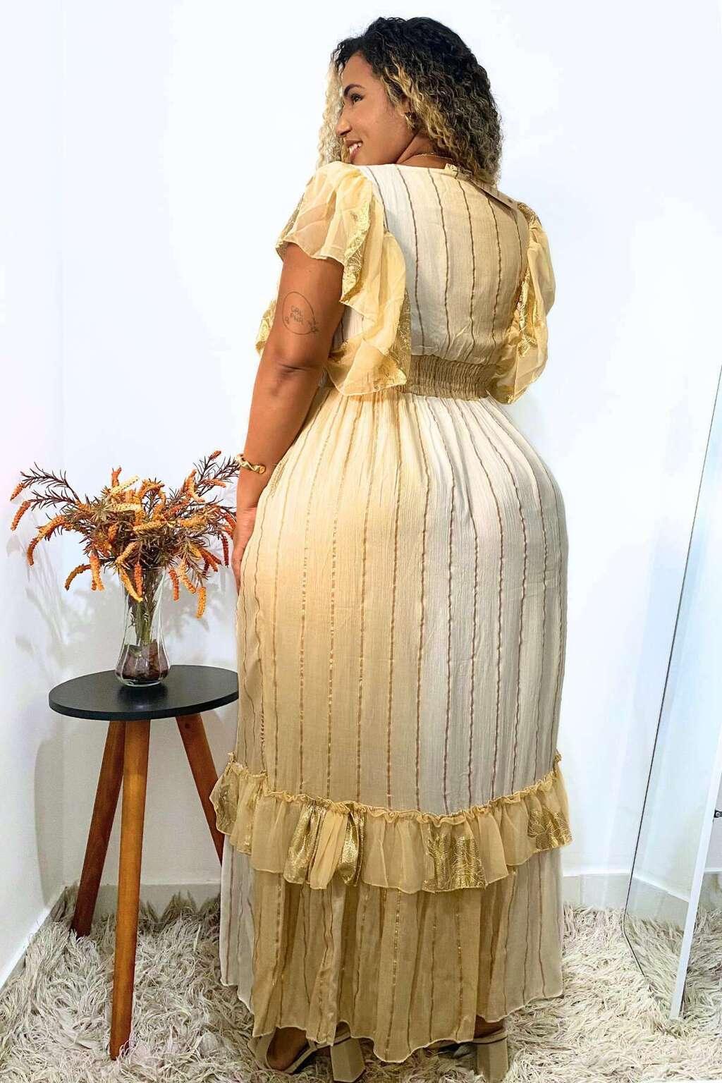 Vestido Boho Longo Encanto Dubai Bordado Coleção Luxo 4852