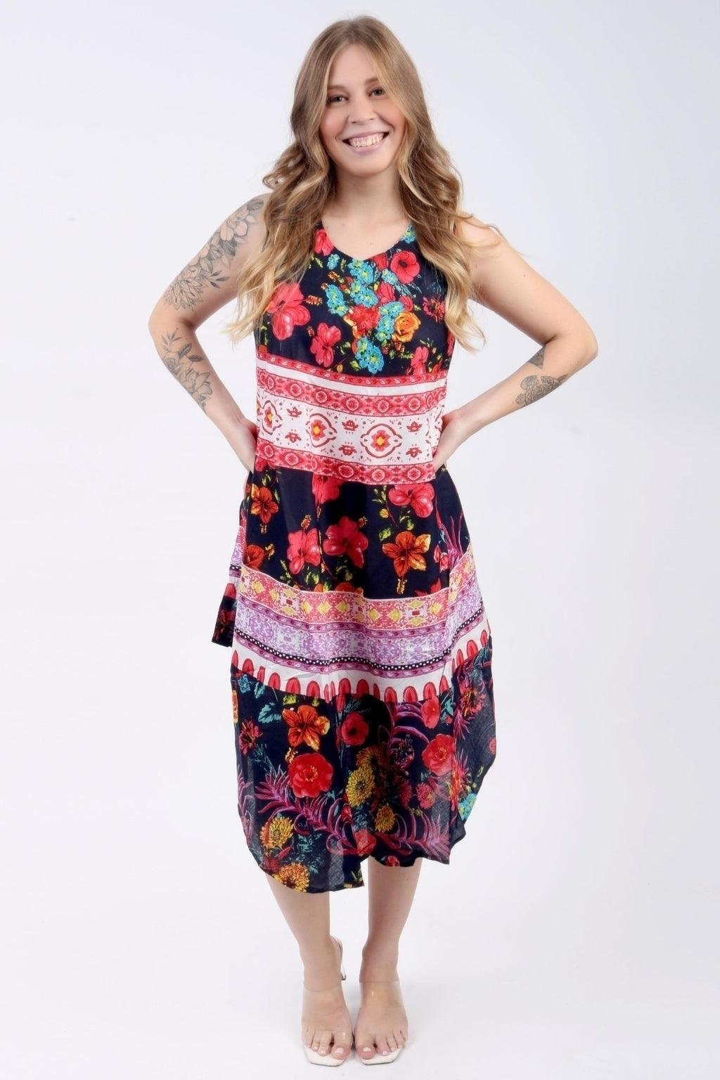 Vestido Trapézio Ajustável Rubi Floral Viscose Ajustável Coleção Premium 5654