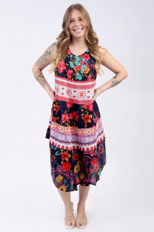 Vestido Trapézio Ajustável Rubi Floral Viscose Ajustável Coleção Premium 5654
