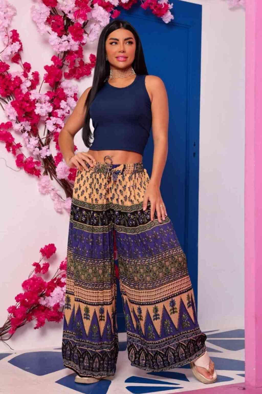 Calça Indiana Panta Ajustável Estampa Maia Viscose 4262