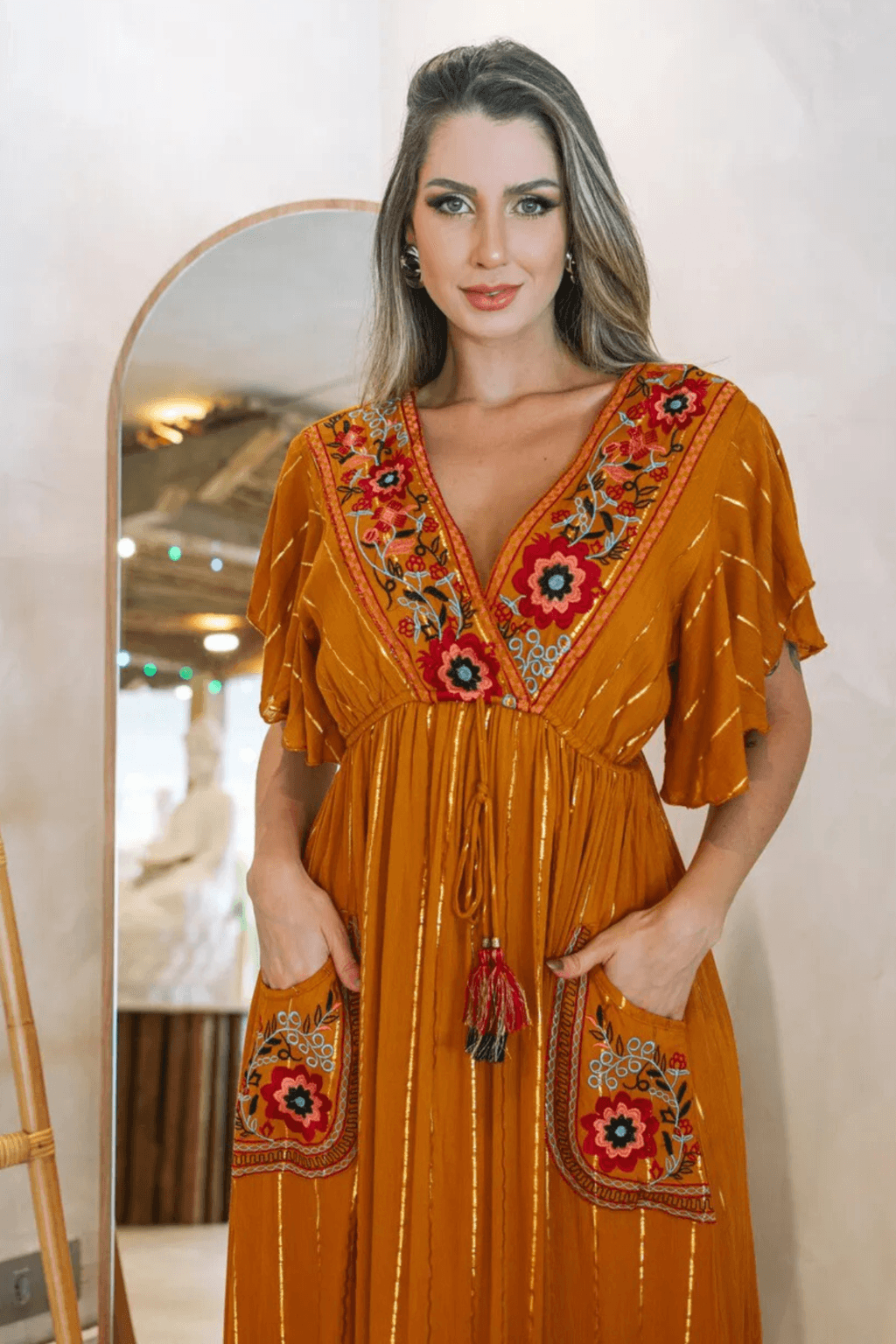 Vestido Longo Alvorecer Indiano Bordado Coleção Luxo Boho