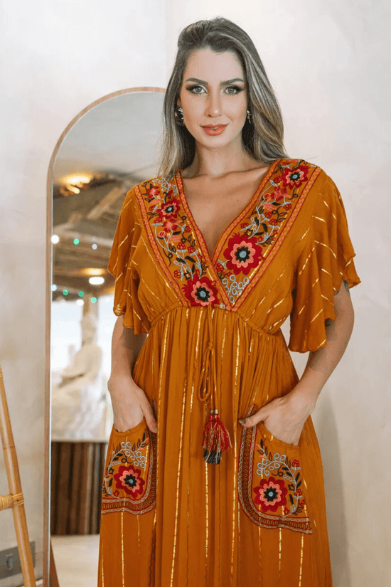 Vestido Longo Alvorecer Indiano Bordado Coleção Luxo Boho