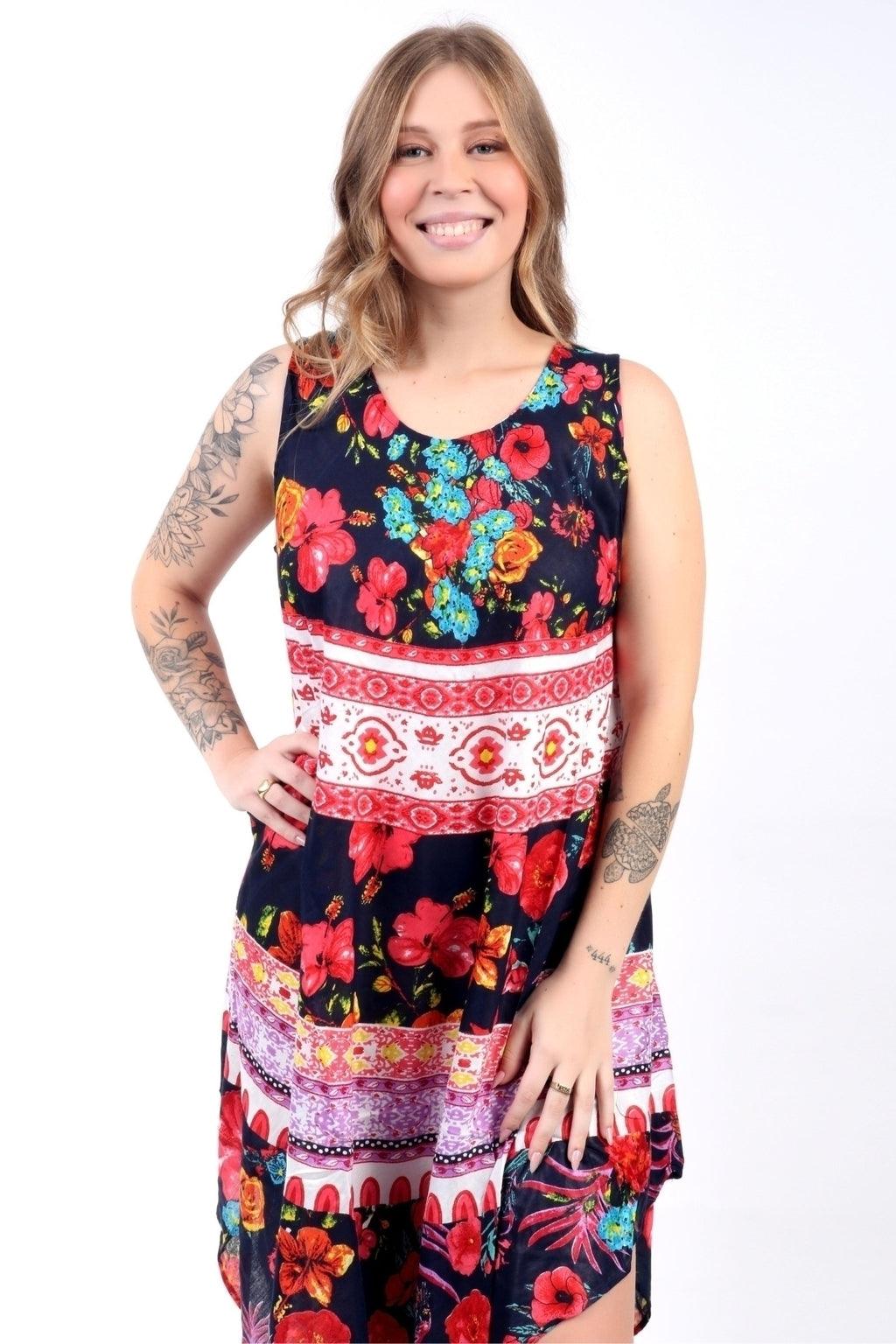 Vestido Trapézio Ajustável Rubi Floral Viscose Ajustável Coleção Premium 5654