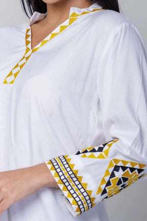 Bata Indiana Branca Sonho Clássico Bordada Algodão - Indra Moda Indiana