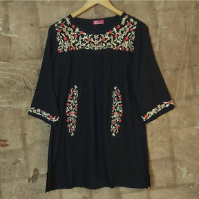 Bata Preta Campo Florado Bordado - Indra Moda Indiana
