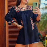 Bata Preta Campo Florado Bordado - Indra Moda Indiana