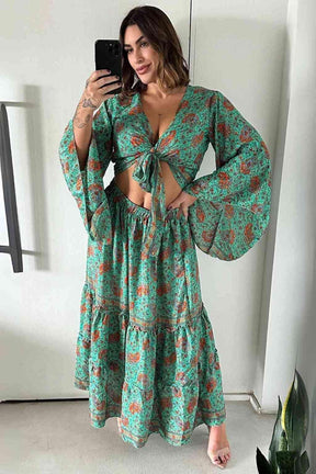 Conjunto Boho Seda Indiana Crooped + Saia Indiana Coleção Premium - Indra Moda Indiana
