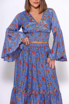 Conjunto Boho Seda Indiana Crooped + Saia Indiana Coleção Premium - Indra Moda Indiana