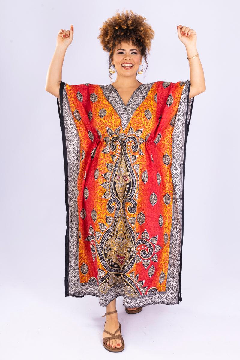 Kaftan Longa Mandala Colors Moda Boho Ajustável Coleção Premium 8866.