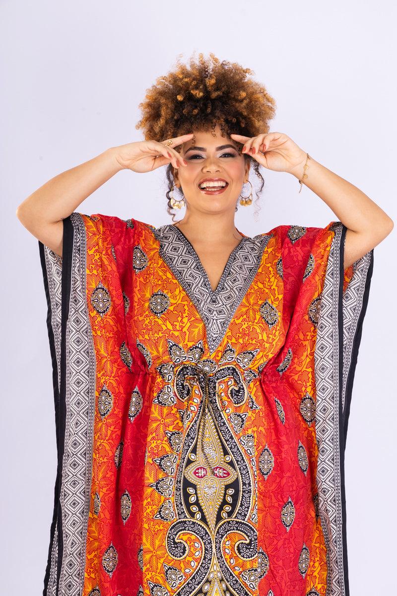 Kaftan Longa Mandala Colors Moda Boho Ajustável Coleção Premium 8866.