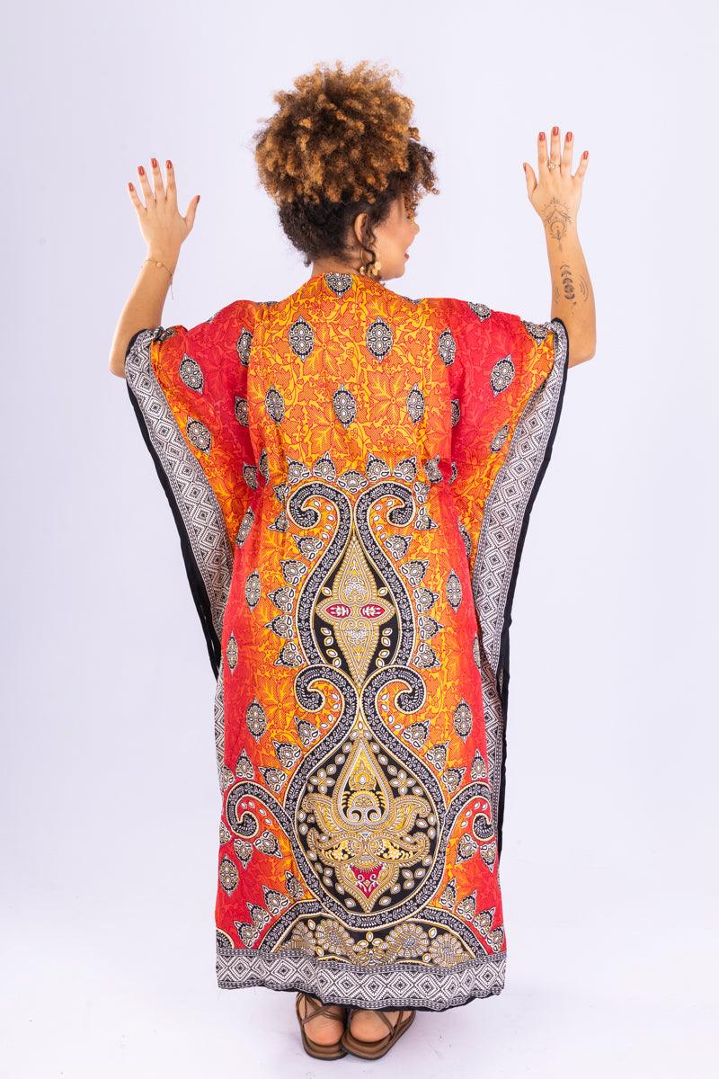 Kaftan Longa Mandala Colors Moda Boho Ajustável Coleção Premium 8866.