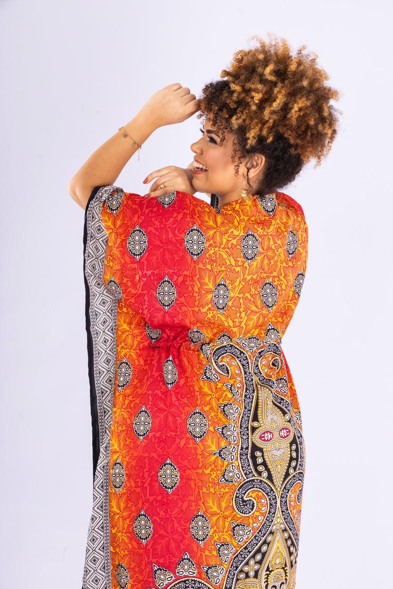 Kaftan Longa Mandala Colors Moda Boho Ajustável Coleção Premium 8866.