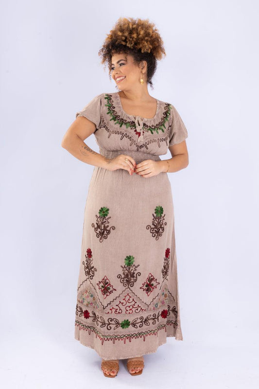 Vestido Ciganinha Luz do Deserto Bordado Viscose Coleção Premium 8843