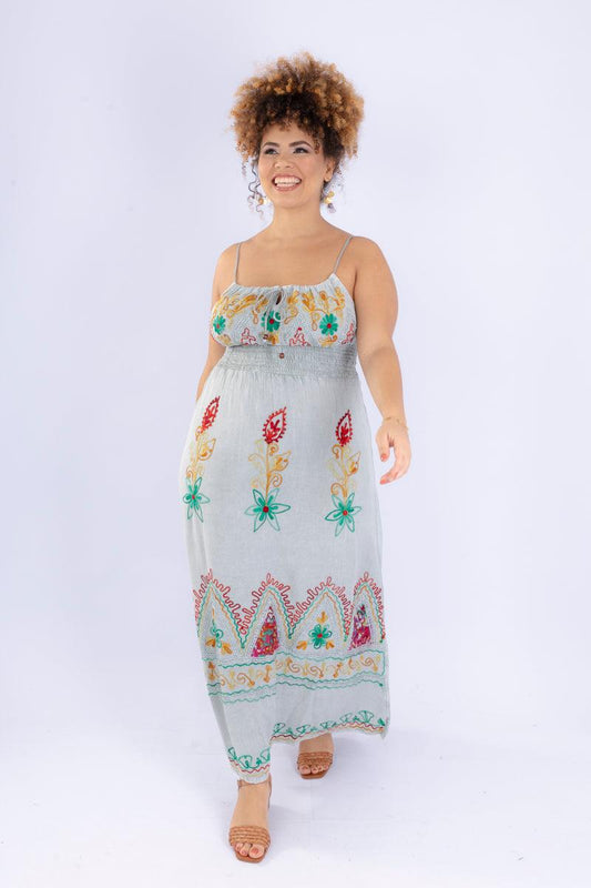 Vestido Longo Luz de Angra Bordado Viscose Coleção Premium 3828