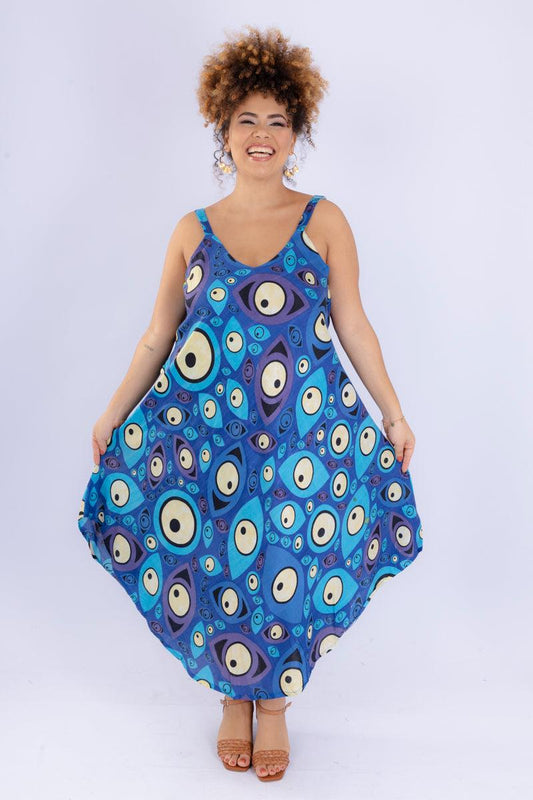 Vestido Trapézio Ajustável Olho Grego Viscose Coleção Premium 4098