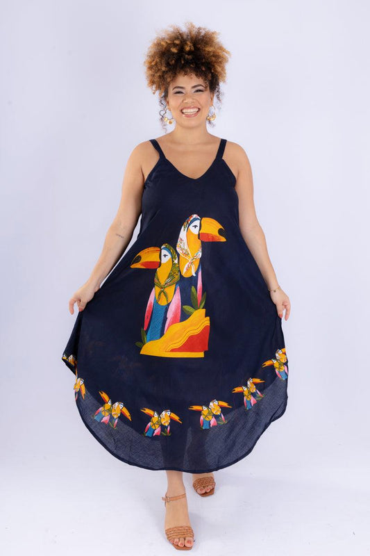 Vestido Trapézio Ajustável Tropical Vibes Soltinho Viscose Coleção Premium 5548