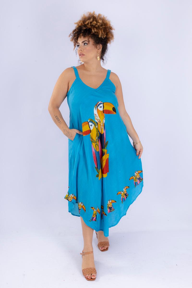 Vestido Trapézio Ajustável Tropical Vibes Soltinho Viscose Coleção Premium 2774