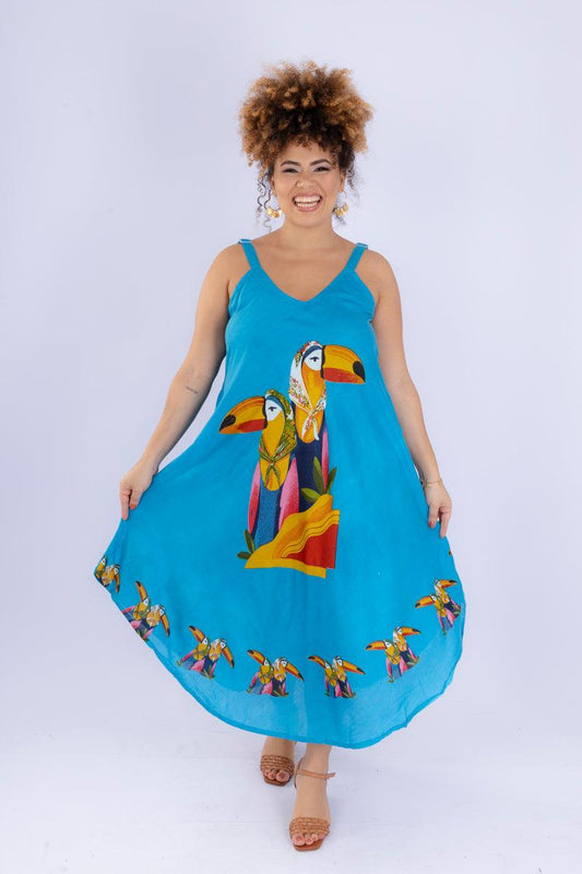 Vestido Trapézio Ajustável Tropical Vibes Soltinho Viscose Coleção Premium 2774