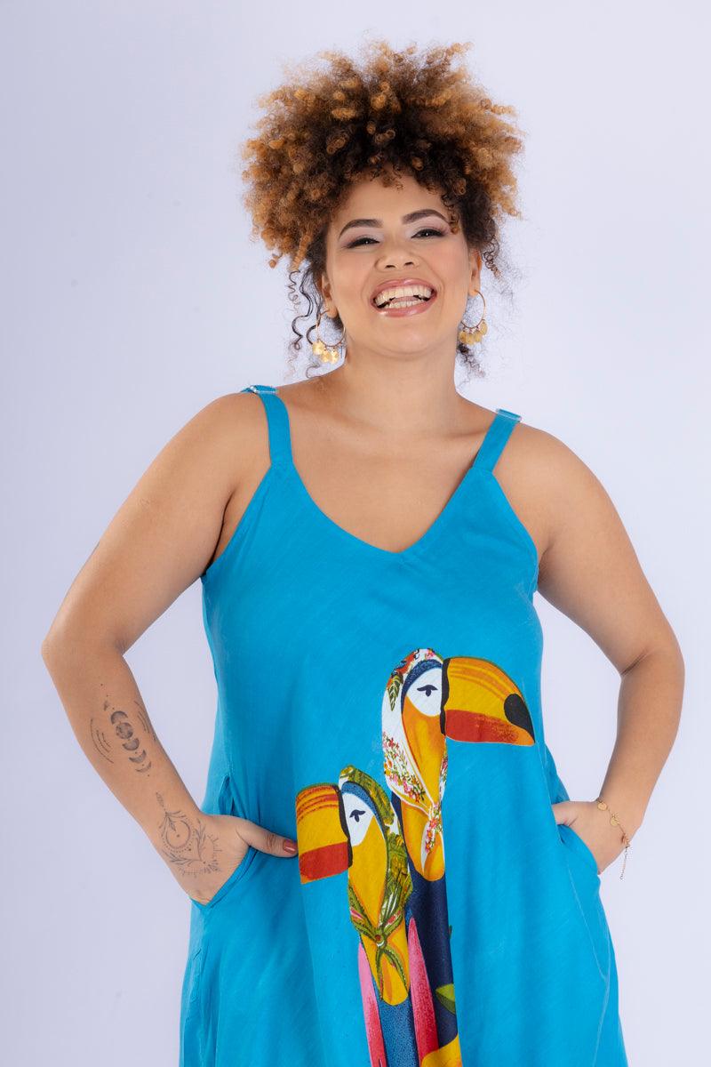 Vestido Trapézio Ajustável Tropical Vibes Soltinho Viscose Coleção Premium 2774
