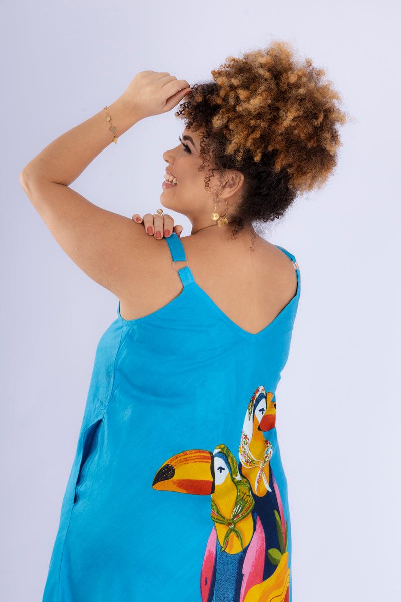 Vestido Trapézio Ajustável Tropical Vibes Soltinho Viscose Coleção Premium 2774
