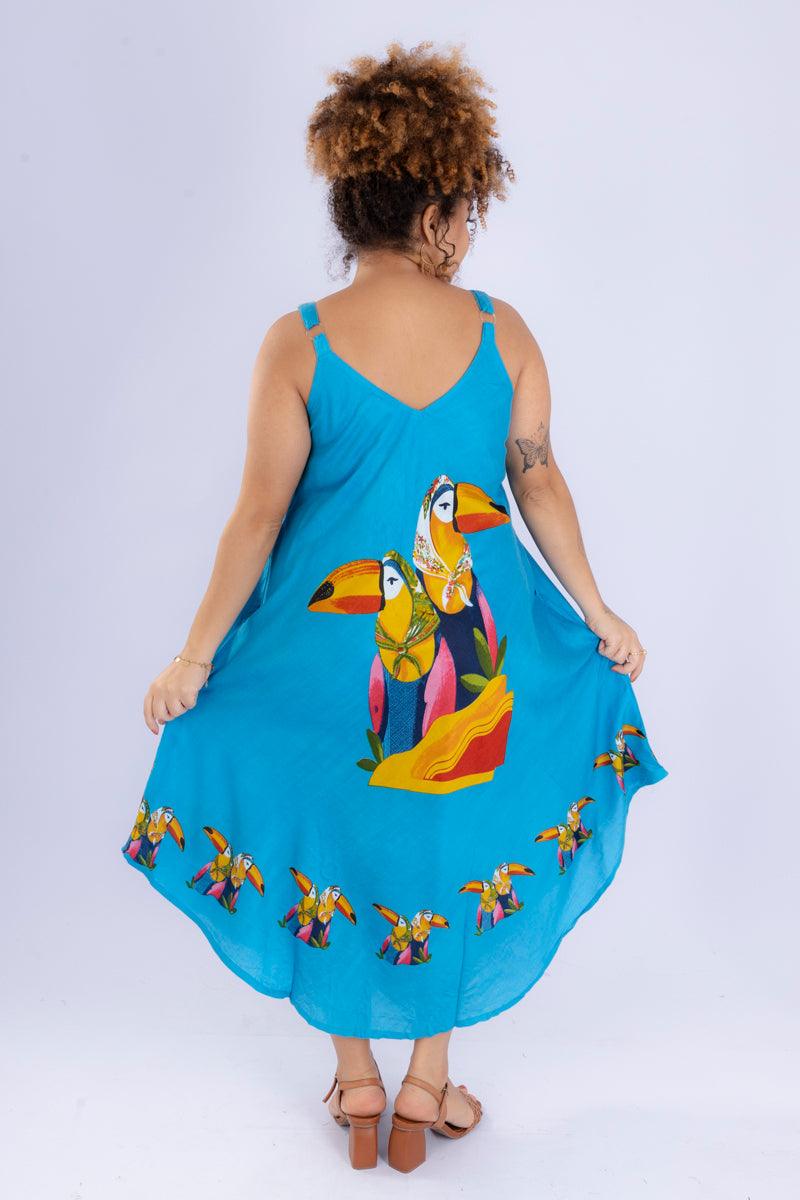 Vestido Trapézio Ajustável Tropical Vibes Soltinho Viscose Coleção Premium 2774