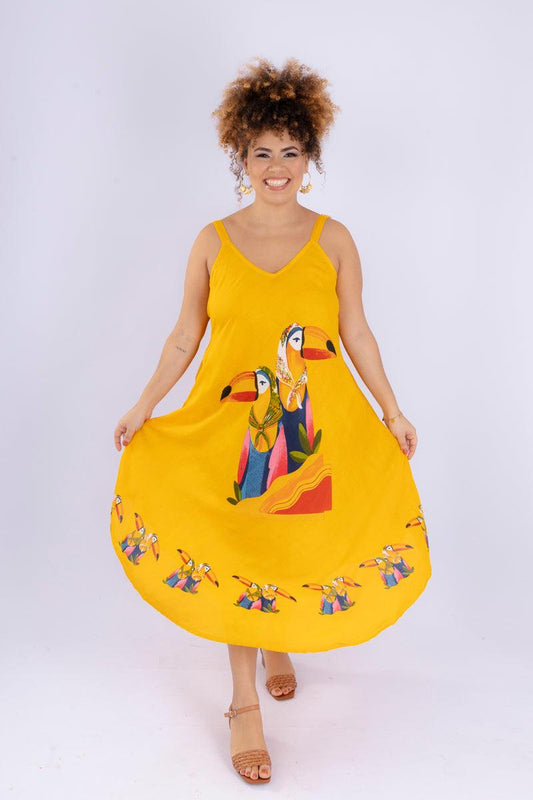 Vestido Trapézio Ajustável Tropical Vibes Soltinho Viscose Coleção Premium 191