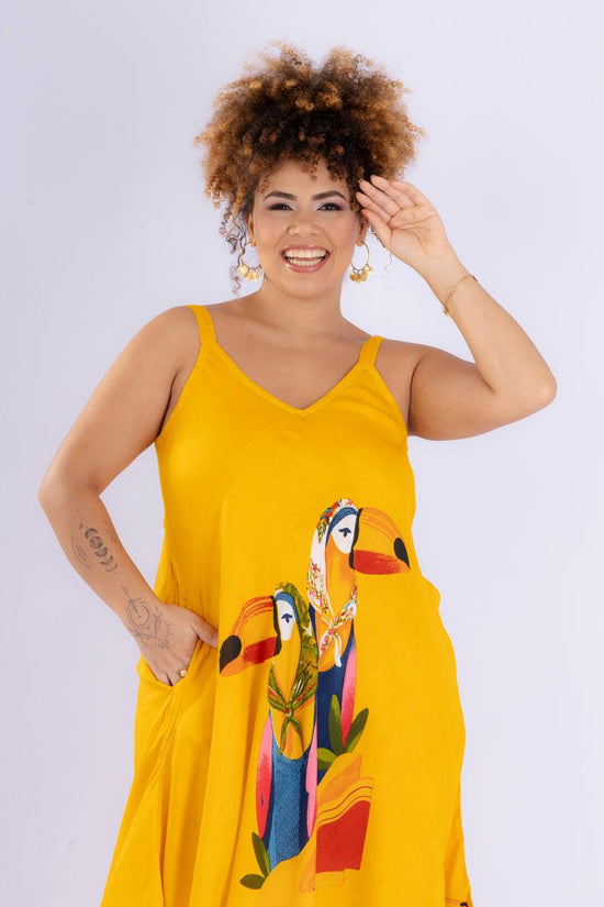 Vestido Trapézio Ajustável Tropical Vibes Soltinho Viscose Coleção Premium 191