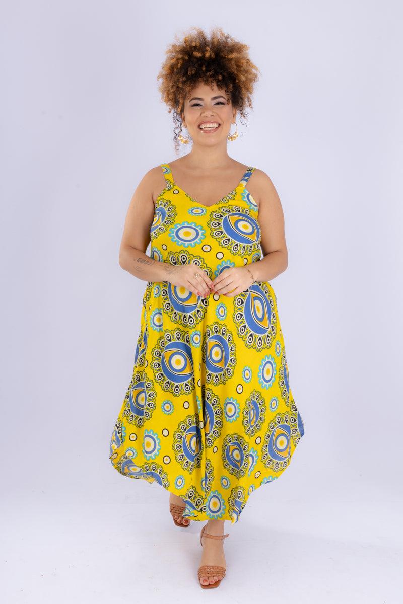 Vestido Trapézio Ajustável Espirito Etnico Soltinho Viscose Coleção Premium 9186