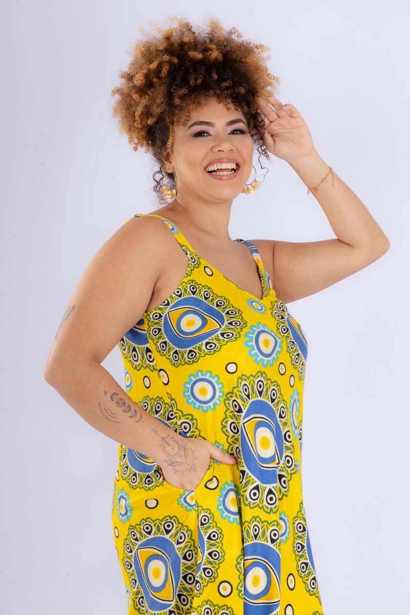 Vestido Trapézio Ajustável Espirito Etnico Soltinho Viscose Coleção Premium 9186