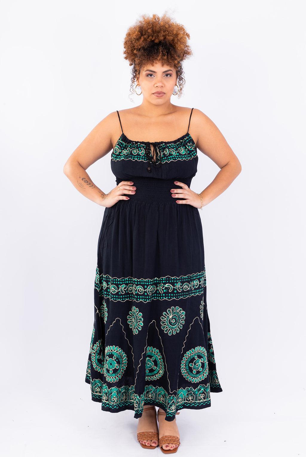 Vestido Black Longo Stone Bordado Coleção Viscose Premium 1377