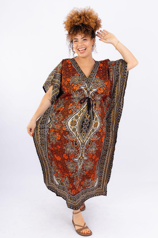 Kaftan Longa Jardim Majestoso Ajustável Coleção Boho Premium 7442
