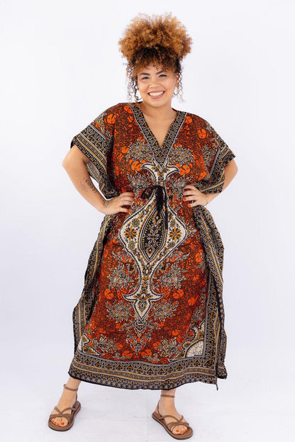 Kaftan Longa Jardim Majestoso Ajustável Coleção Boho Premium 7442.