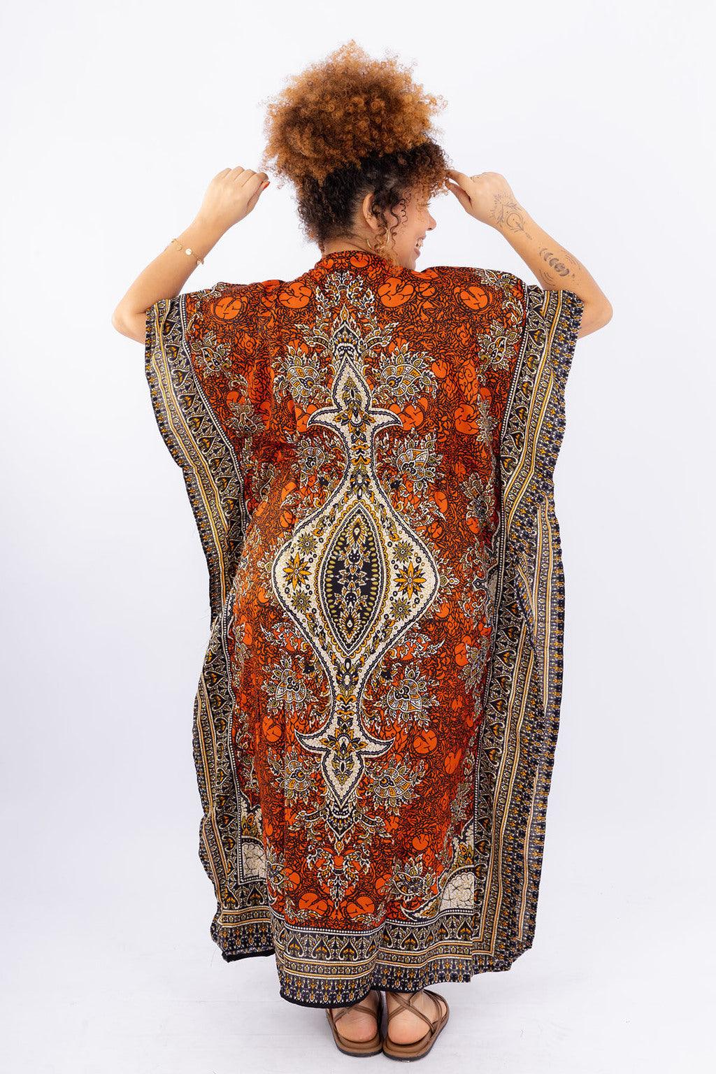 Kaftan Longa Jardim Majestoso Ajustável Coleção Boho Premium 7442