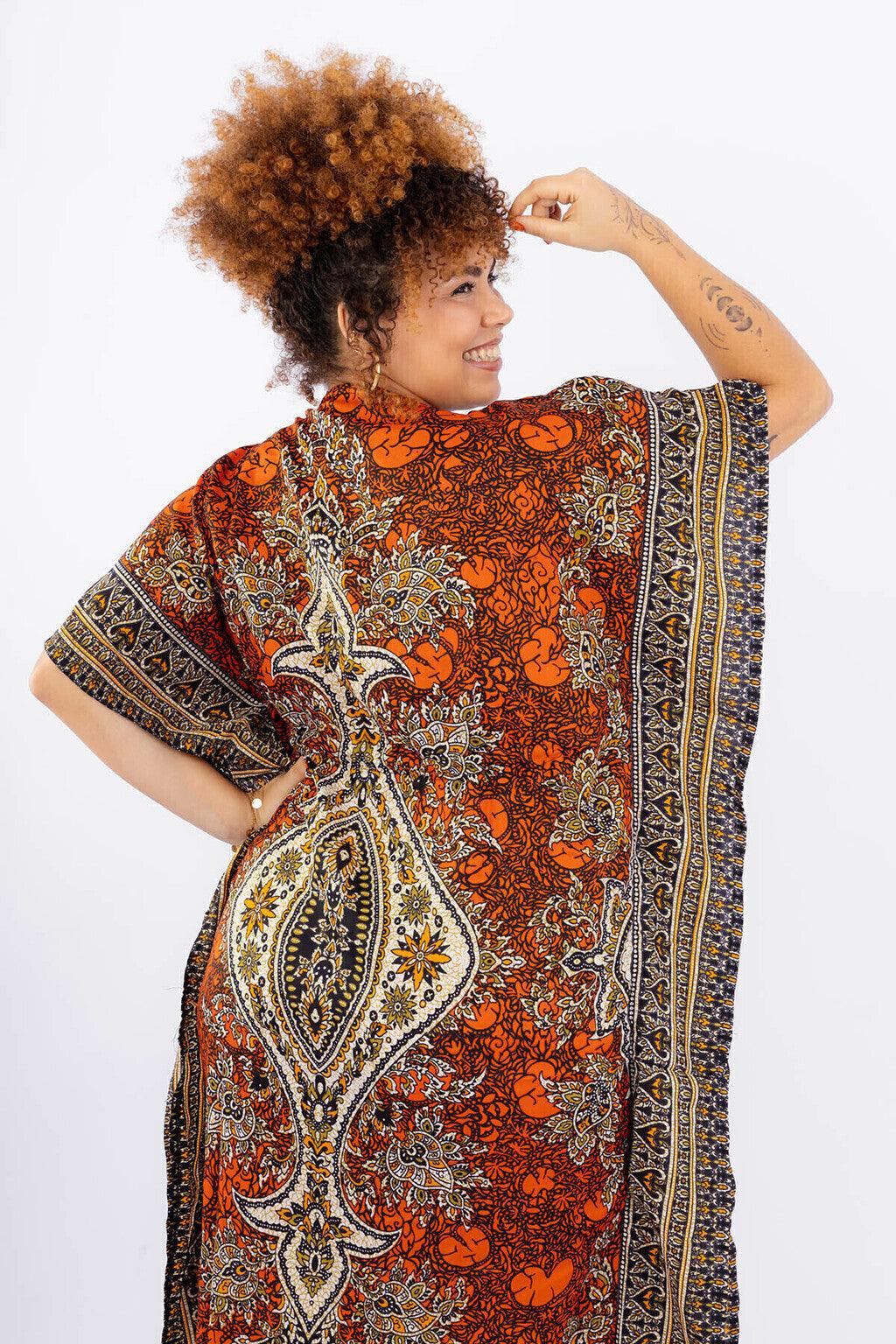 Kaftan Longa Jardim Majestoso Ajustável Coleção Boho Premium 7442