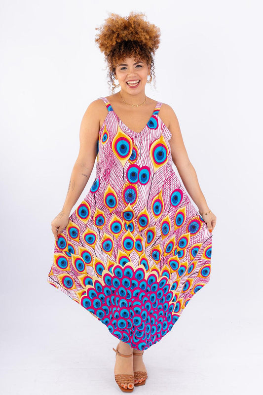 Vestido Trapézio Ajustável Pavão Encantado Viscose Ajustável Coleção Premium 99